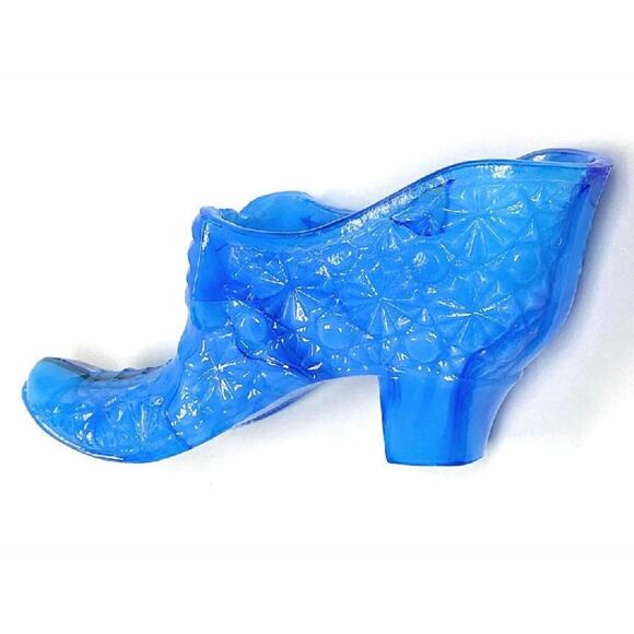 Daisy Bow Tie Button Shoe Boyd Glass 1999 Peacock Cobalt Swirl Slag - Picture 6 of 8